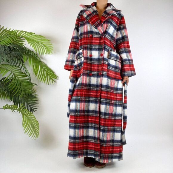 Vintage 70s Sears Red Flannel Cozy Cabincore Full Length Belted House Robe / M/L - Picture 4 of 8